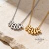 Bubble Letter Necklace, Personalized Name in Stainless Steel or 24K Gold Plated, 7mm - handmade in Israel