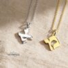Hebrew Initial Necklace 14K Solid Gold, 10mm Single Letter Pendant, Yellow or White - handmade in Israel