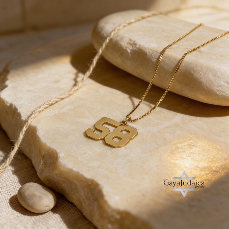 Number Necklace 14K Solid Gold, Custom Jersey or Anniversary Date, 17mm Pendant