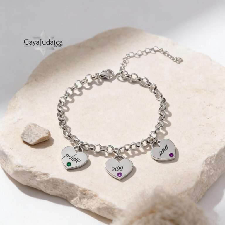 custom bracelet mom - Birthstones -Engraved kids name Heart