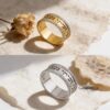 Hebrew Ring in 14K Yellow and White Gold - Two-Tone Judaica Jewish Jewelry Diamond Ring - handmade in Israel