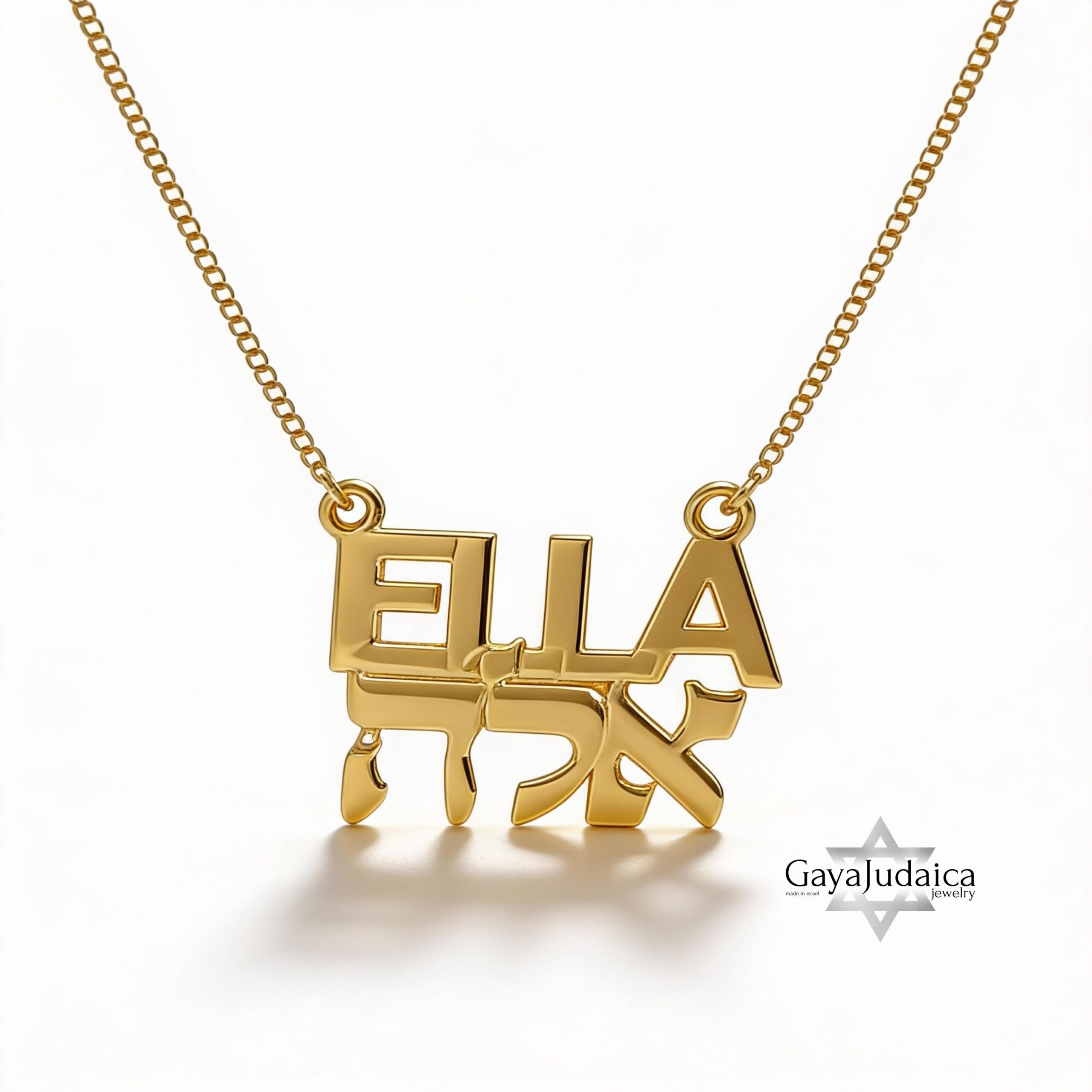 14K Gold Hebrew English Name Necklace, Personalized Bilingual Jewish Heritage Jewelry 14K Gold Hebrew English Name Necklace, Personalized Bilingual Jewish Heritage Jewelry