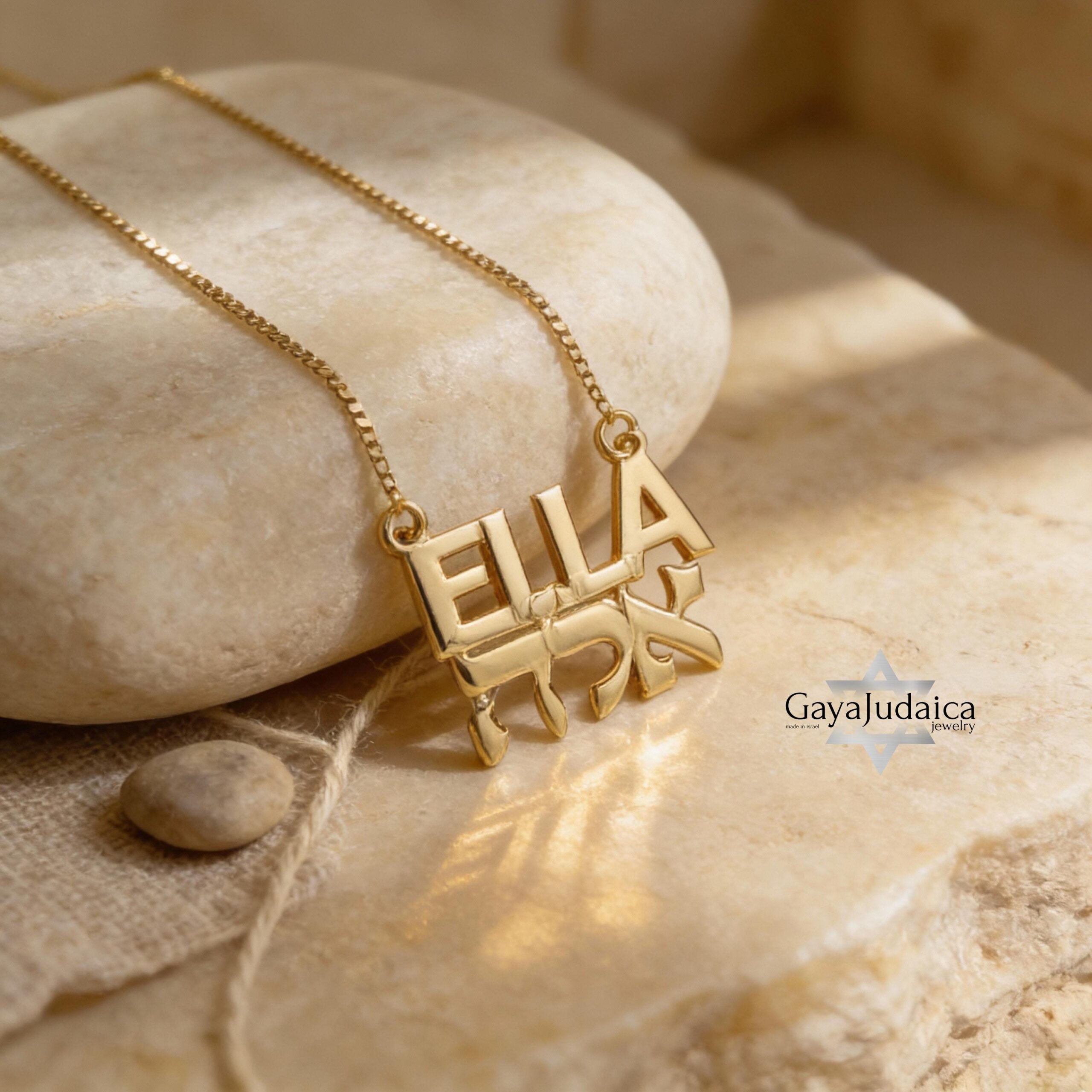 14K Gold Hebrew English Name Necklace, Personalized Bilingual Jewish Heritage Jewelry 14K Gold Hebrew English Name Necklace, Personalized Bilingual Jewish Heritage Jewelry