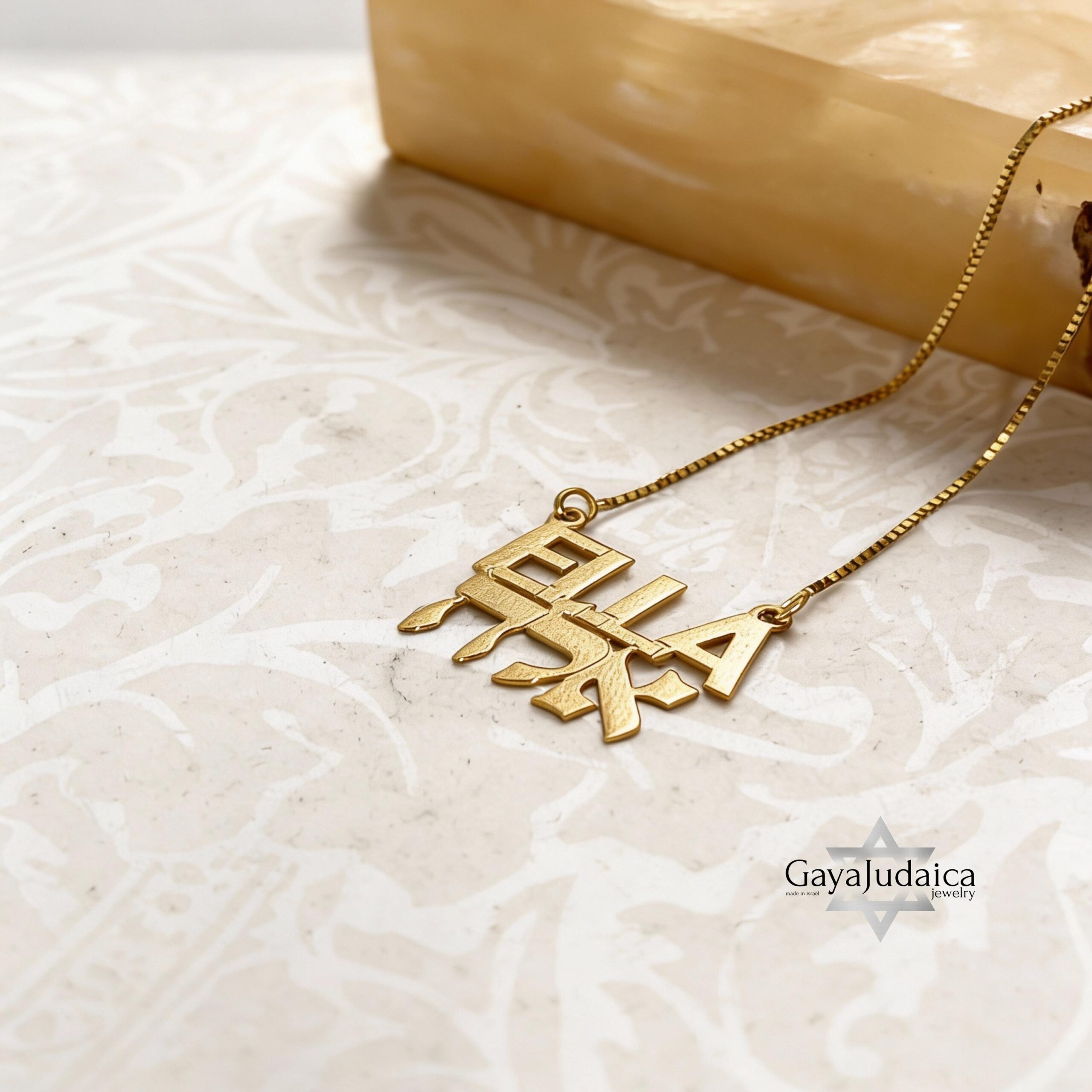 14K Gold Hebrew English Name Necklace, Personalized Bilingual Jewish Heritage Jewelry 14K Gold Hebrew English Name Necklace, Personalized Bilingual Jewish Heritage Jewelry