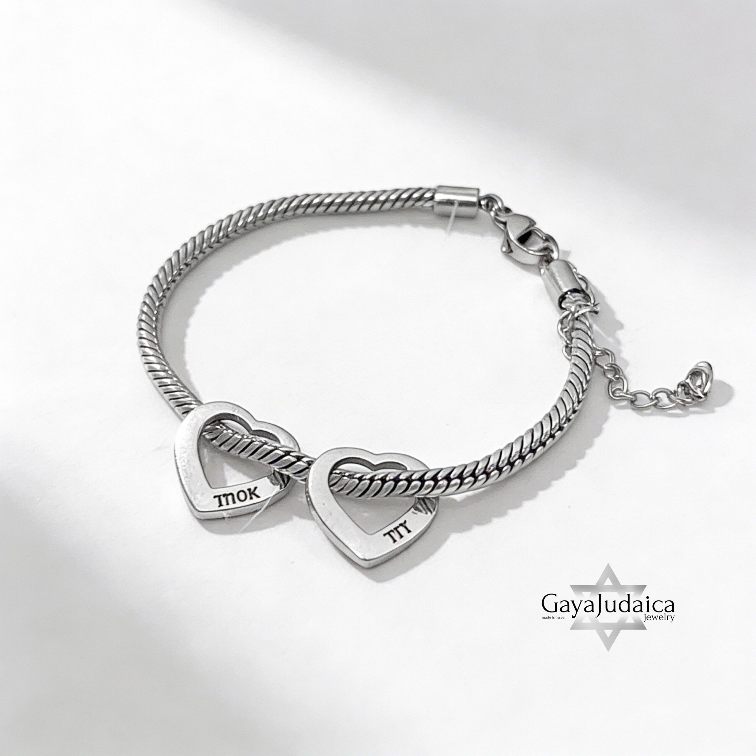 Mom Bracelet with Kids' Names, Engraved Heart Charms, Stainless Steel Mom Bracelet with Kids' Names, Engraved Heart Charms, Stainless Steel