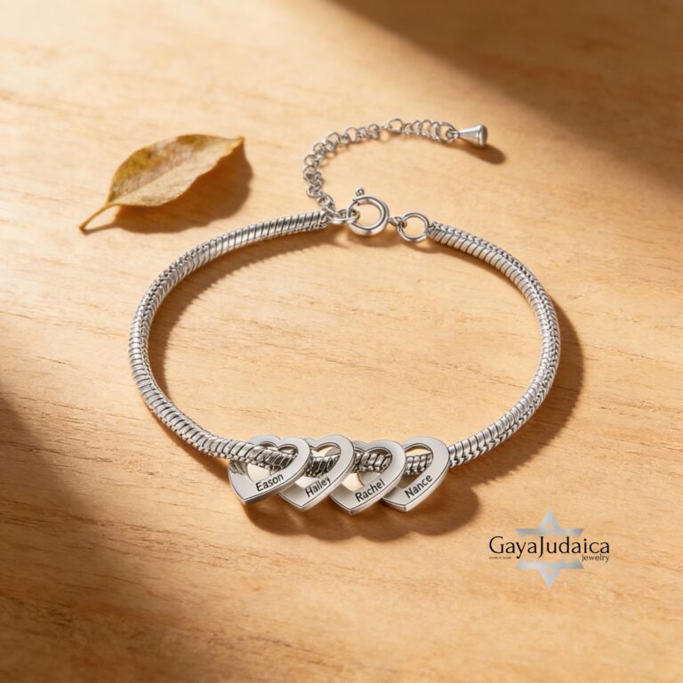 Mom Bracelet with Kids' Names: Engraved Heart Charms, Stainless Steel