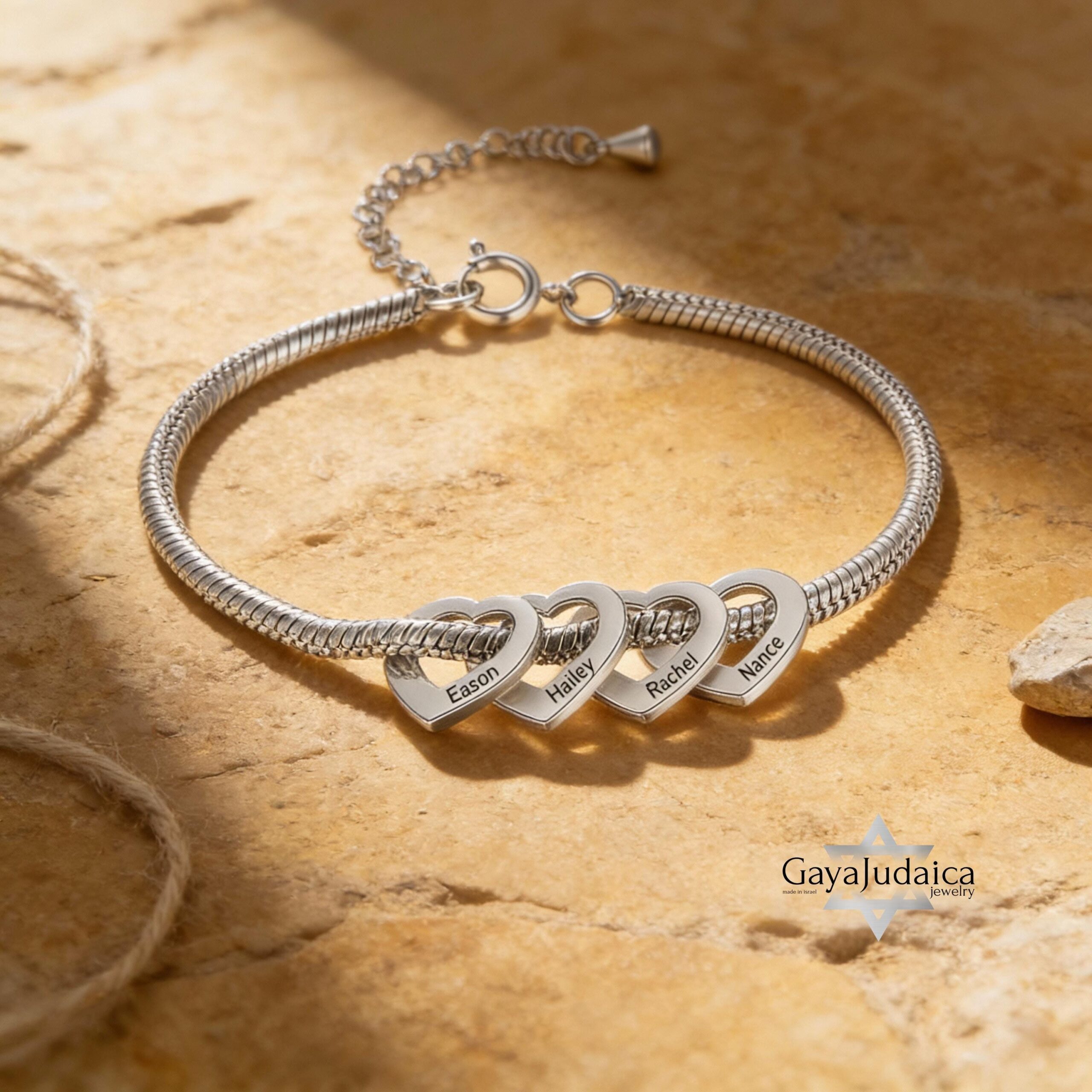 Mom Bracelet with Kids' Names, Engraved Heart Charms, Stainless Steel Mom Bracelet with Kids' Names, Engraved Heart Charms, Stainless Steel