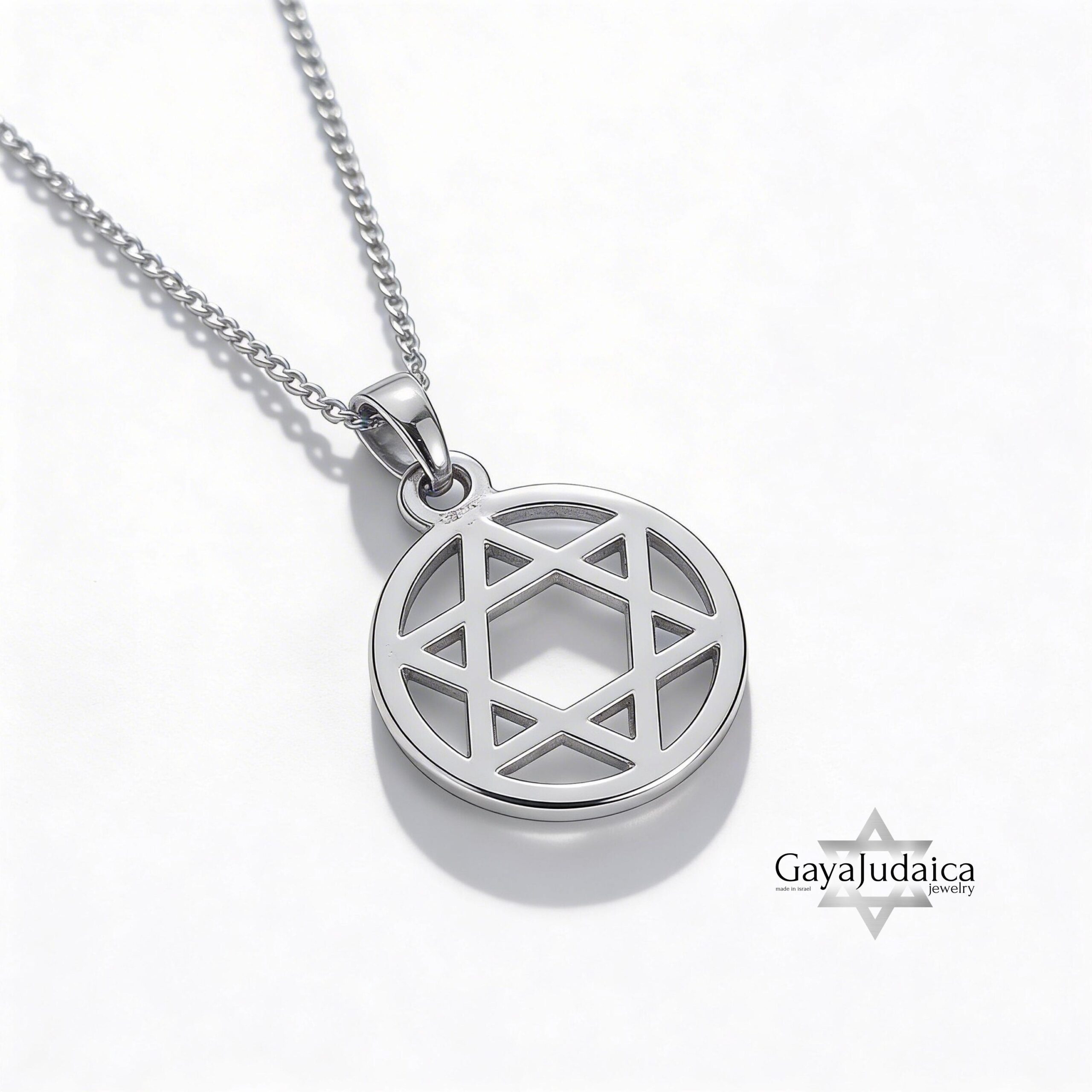 Jewish Star Necklace 14K Solid Gold, Circle Frame Pendant 18mm, Yellow or White Jewish Star Necklace 14K Solid Gold, Circle Frame Pendant 18mm, Yellow or White
