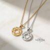 Jewish Star Necklace 14K Solid Gold, Circle Frame Pendant 18mm, Yellow or White - handmade in Israel