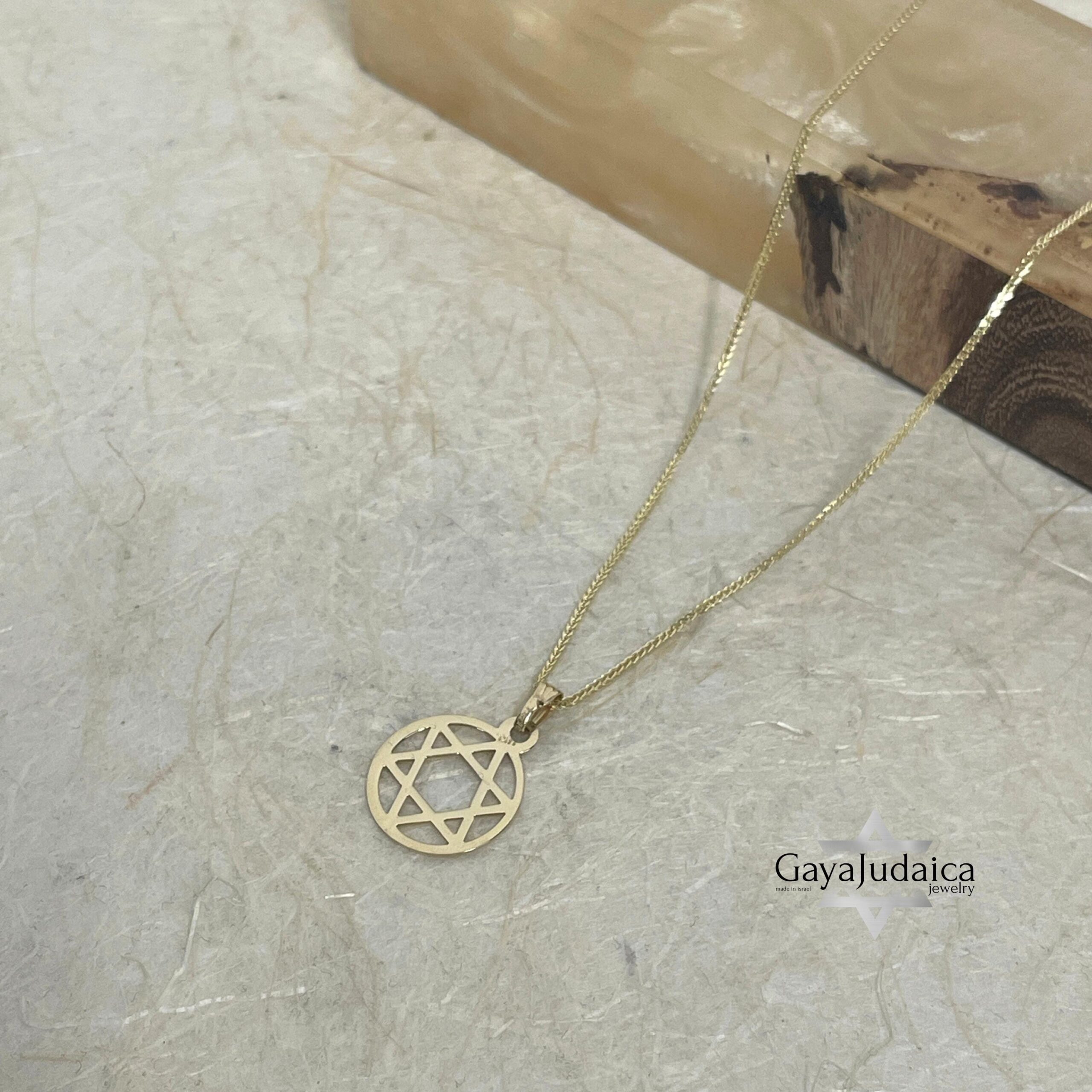 Jewish Star Necklace 14K Solid Gold, Circle Frame Pendant 18mm, Yellow or White Jewish Star Necklace 14K Solid Gold, Circle Frame Pendant 18mm, Yellow or White