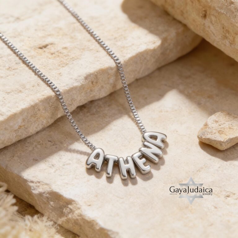 Bubble Letter Necklace, Personalized Name in Stainless Steel or 24K Gold Plated, 7mm