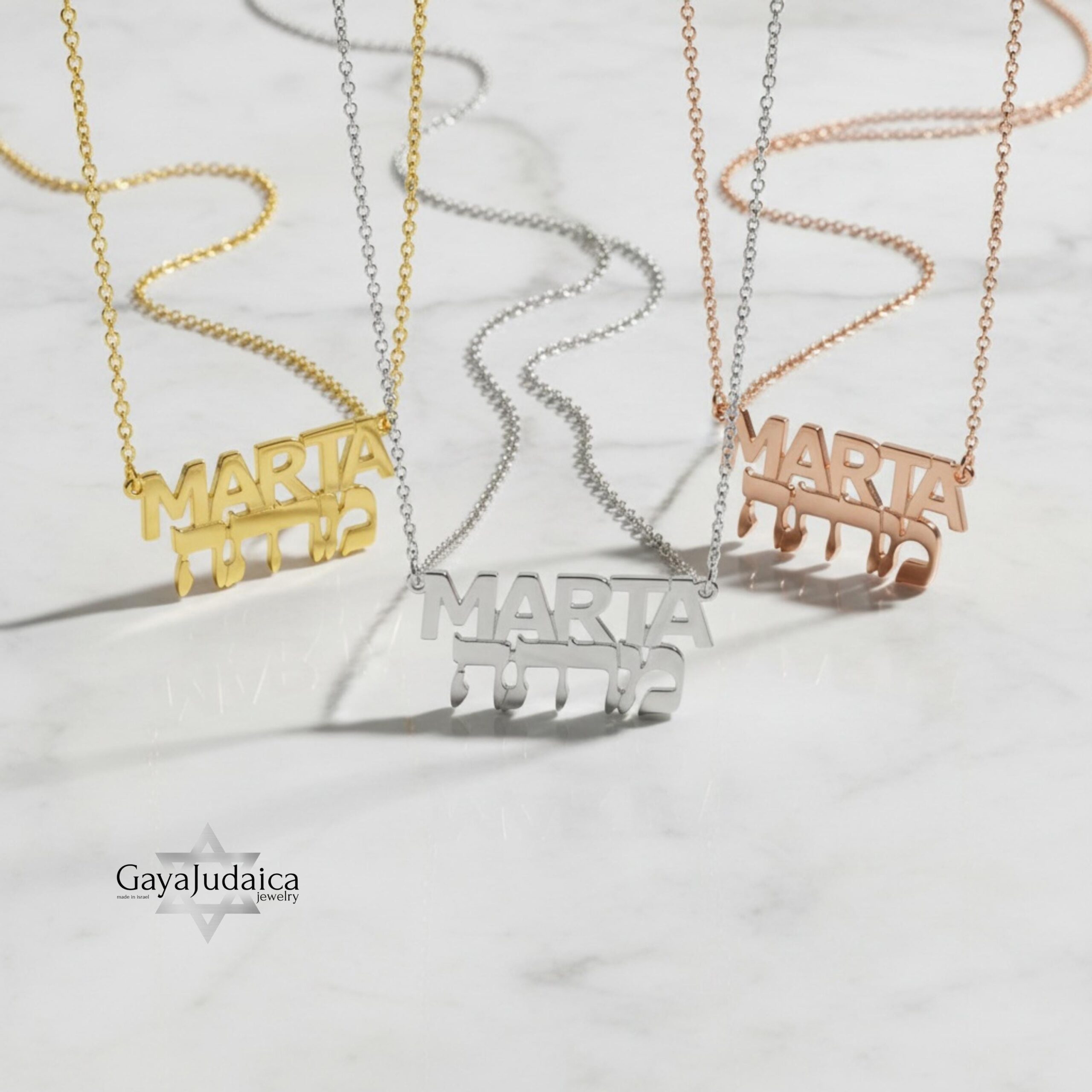 Personalized Two Names Necklace Hebrew & English, Sterling Silver Jewish Jewelry Gift-Mother's Personalized Two Names Necklace Hebrew & English, Sterling Silver Jewish Jewelry Gift-Mother's
