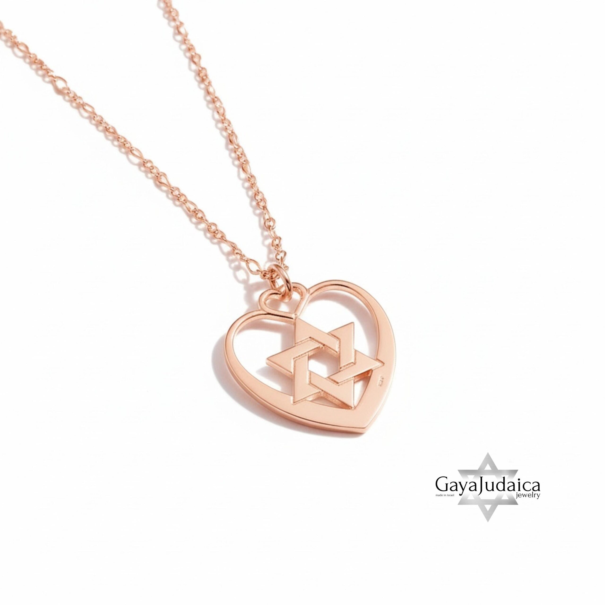 Heart Necklace with Star of David, Sterling Silver 25mm Pendant, Gold or Rose Plated Heart Necklace with Star of David, Sterling Silver 25mm Pendant, Gold or Rose Plated