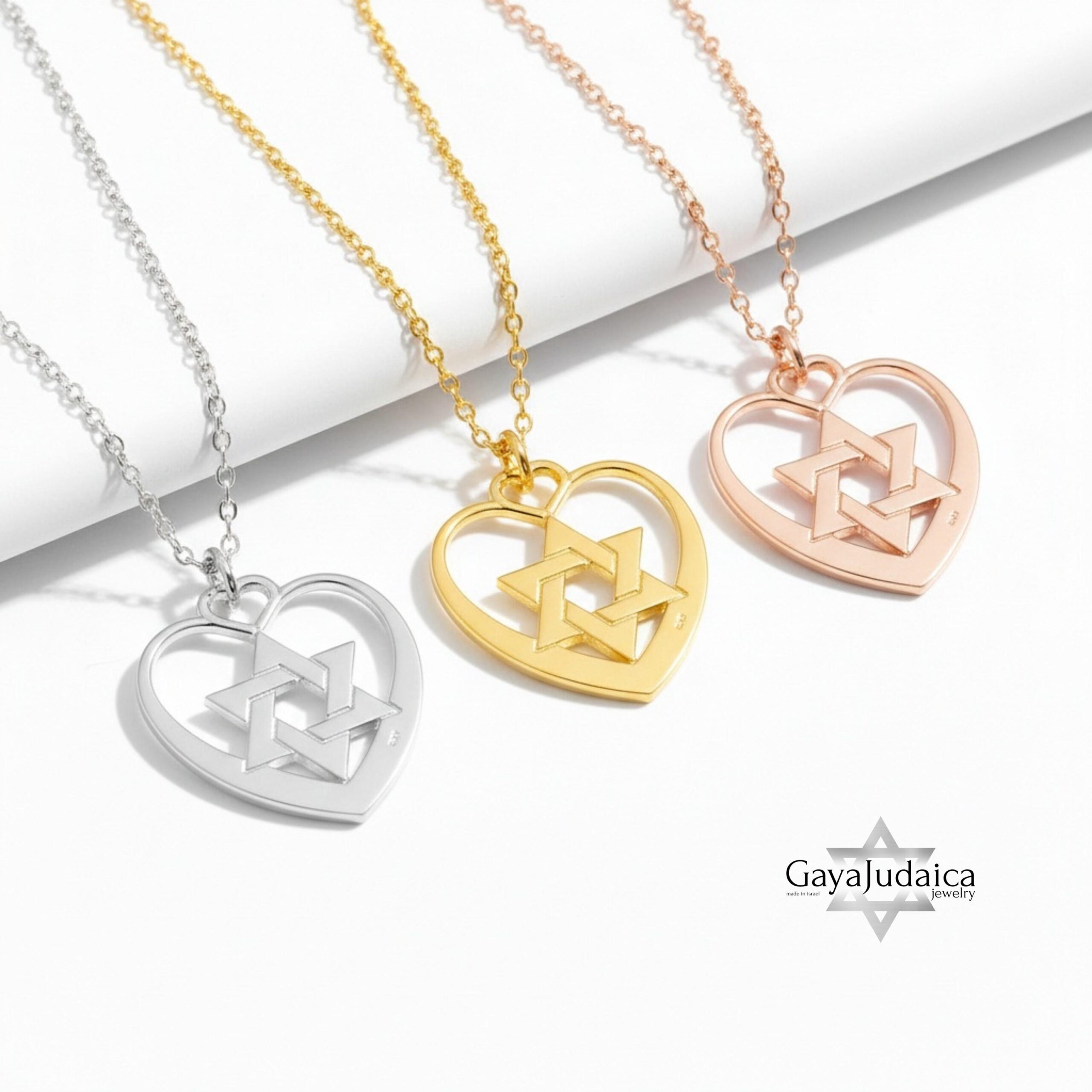 Heart Necklace with Star of David, Sterling Silver 25mm Pendant, Gold or Rose Plated Heart Necklace with Star of David, Sterling Silver 25mm Pendant, Gold or Rose Plated