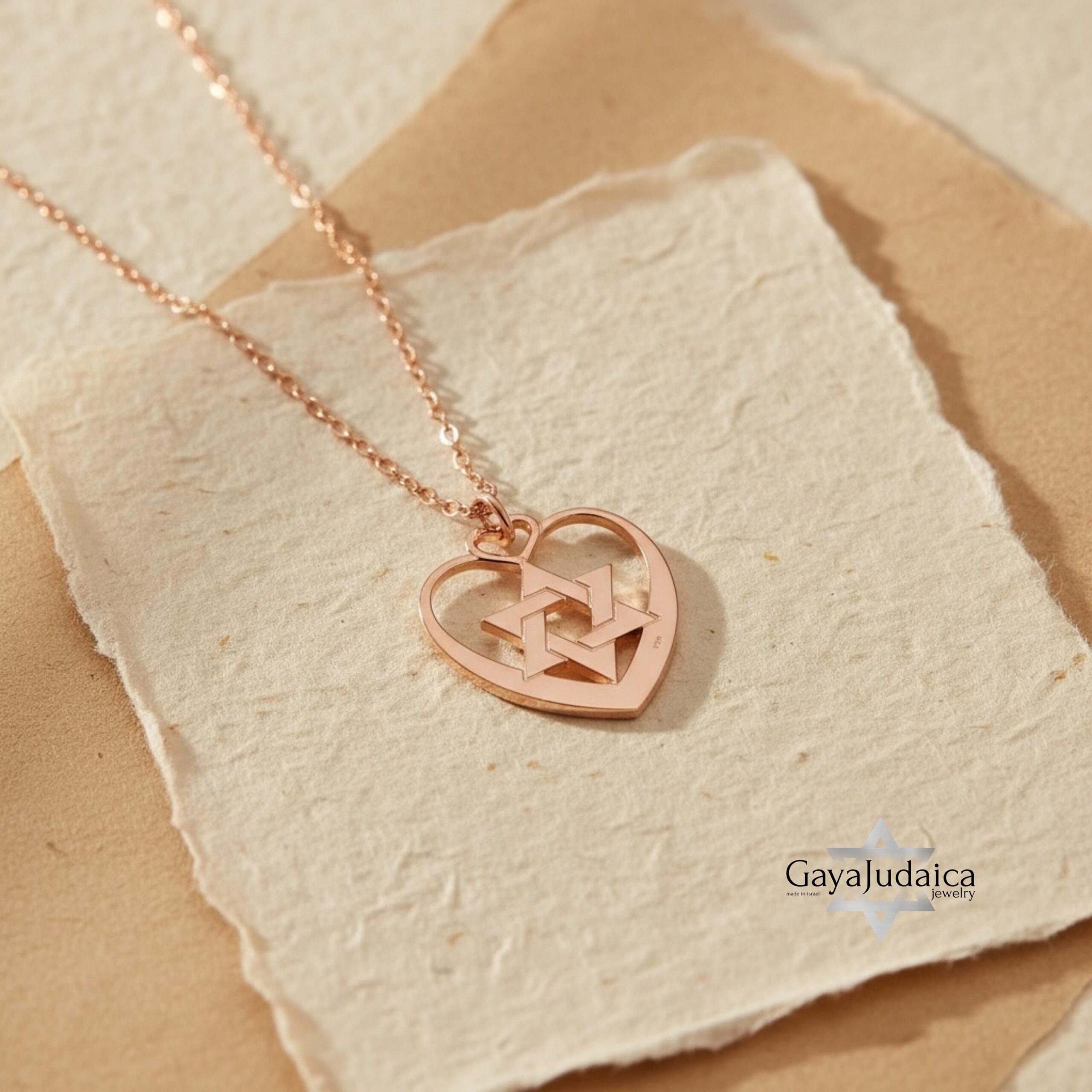 Heart Necklace with Star of David, Sterling Silver 25mm Pendant, Gold or Rose Plated Heart Necklace with Star of David, Sterling Silver 25mm Pendant, Gold or Rose Plated