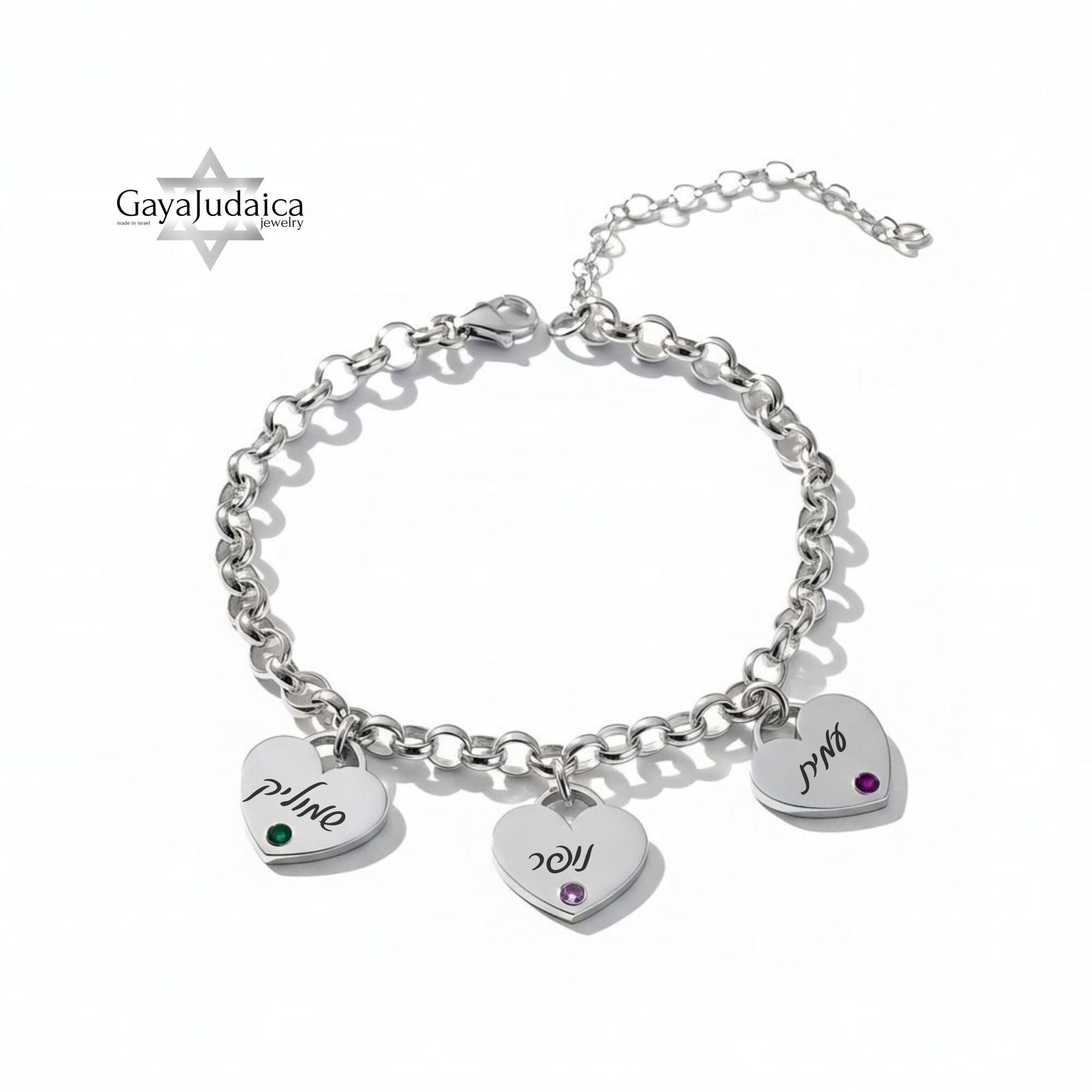 Custom Mom Bracelet, Engraved Kids' Names Heart with Birthstones Custom Mom Bracelet, Engraved Kids' Names Heart with Birthstones