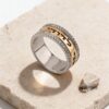 14K Gold Hebrew Ring - Two-Tone Diamond Judaica Jewelry - handmade in Israel