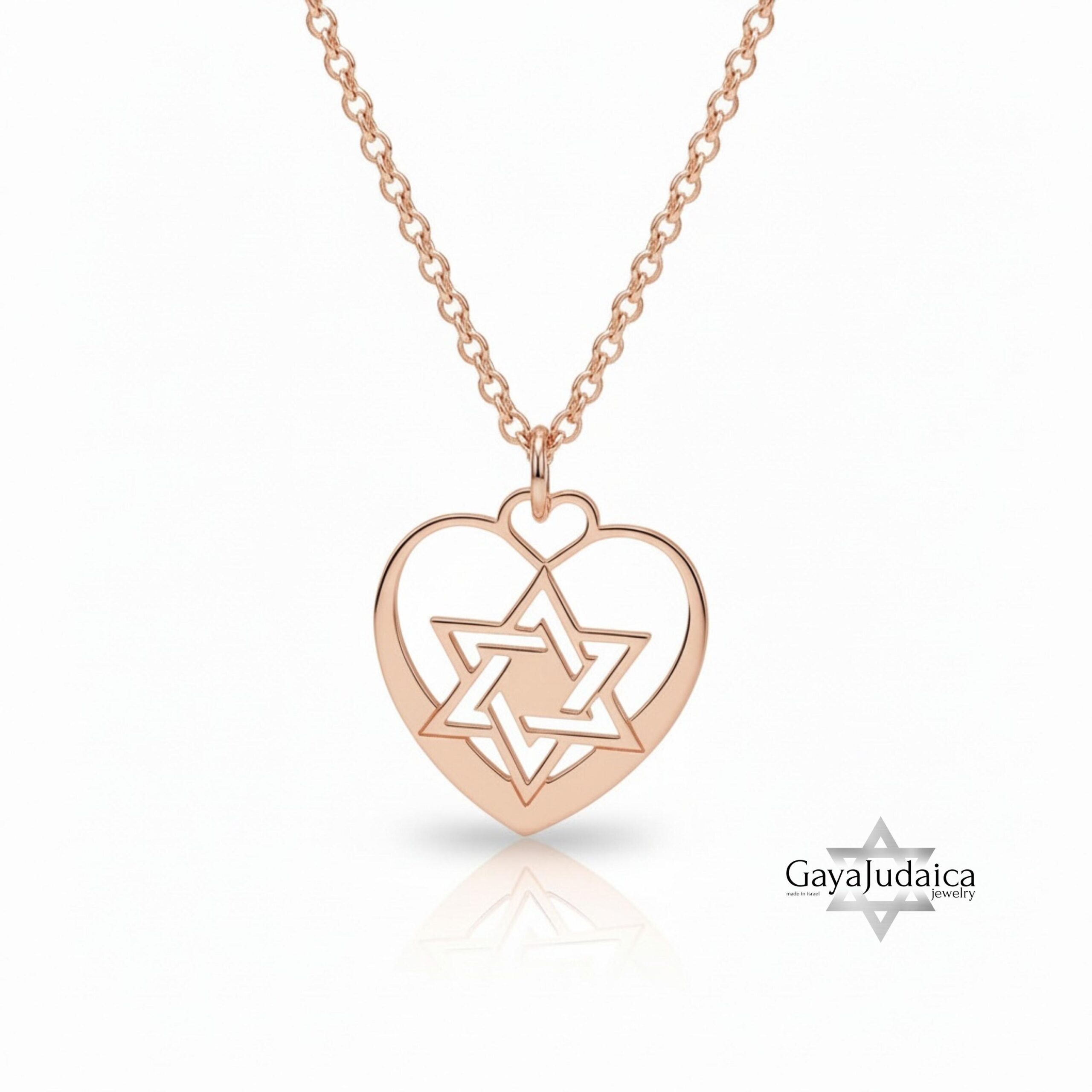Jewish Star Heart Necklace Sterling Silver, 25mm Cutout Pendant, Gold or Rose Plated Jewish Star Heart Necklace Sterling Silver, 25mm Cutout Pendant, Gold or Rose Plated