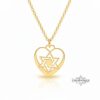 Jewish Star Heart Necklace Sterling Silver, 25mm Cutout Pendant, Gold or Rose Plated - handmade in Israel
