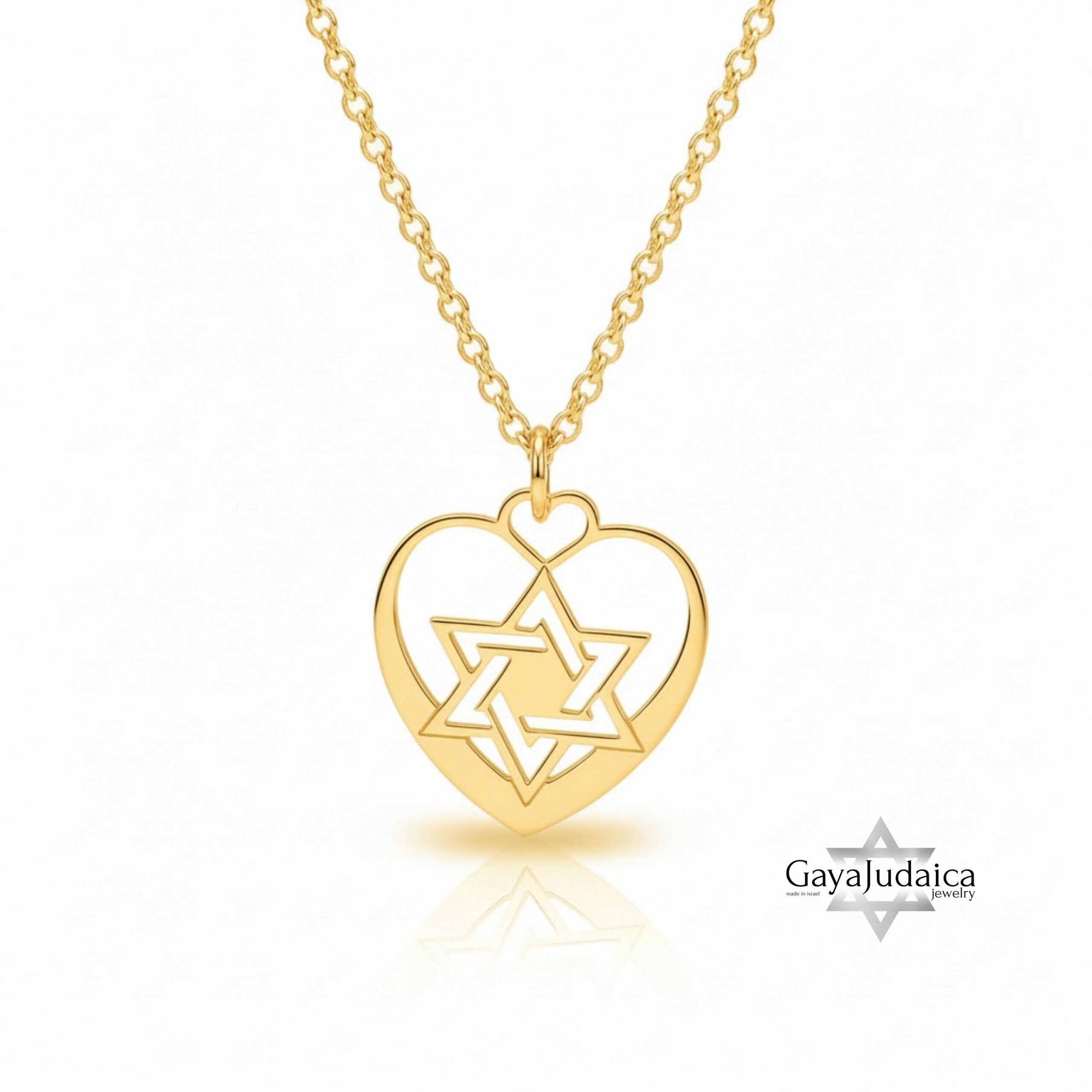 Jewish Star Heart Necklace Sterling Silver, 25mm Cutout Pendant, Gold or Rose Plated Jewish Star Heart Necklace Sterling Silver, 25mm Cutout Pendant, Gold or Rose Plated