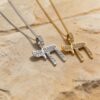 14K Solid Gold Chai Pendant, 16mm Hebrew Life Charm, Cubic Zirconia Pave (Yellow or White) - handmade in Israel