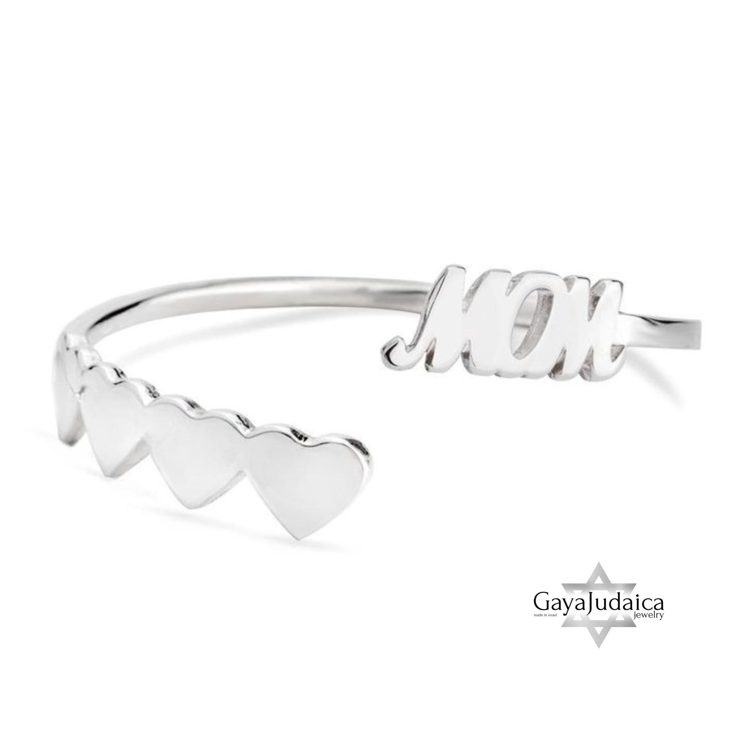 Personalized Mom Bangle with Engraved Hebrew Names, Sterling Silver, Gold Plated Personalized Mom Bangle with Engraved Hebrew Names, Sterling Silver, Gold Plated