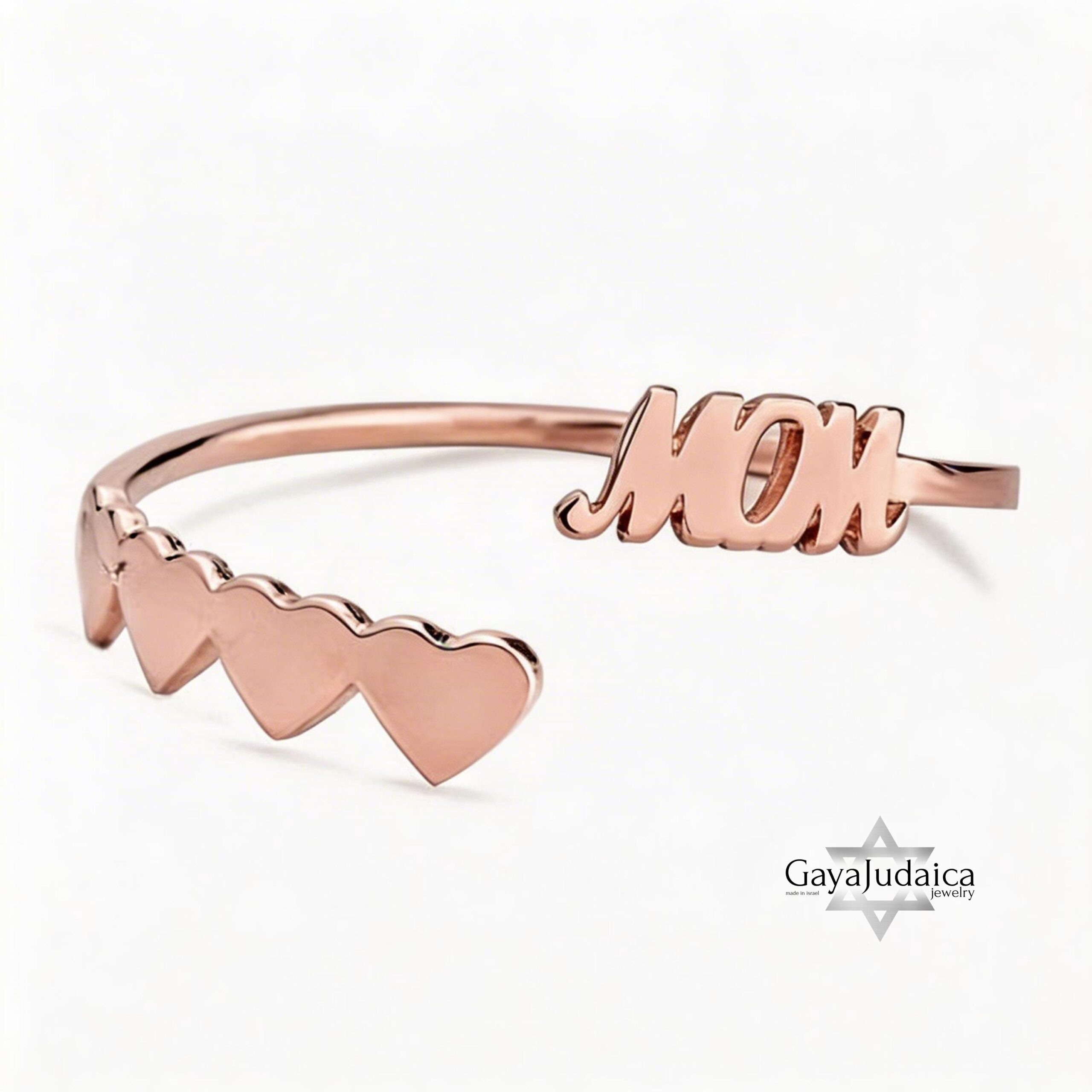Personalized Mom Bangle with Engraved Hebrew Names, Sterling Silver, Gold Plated Personalized Mom Bangle with Engraved Hebrew Names, Sterling Silver, Gold Plated