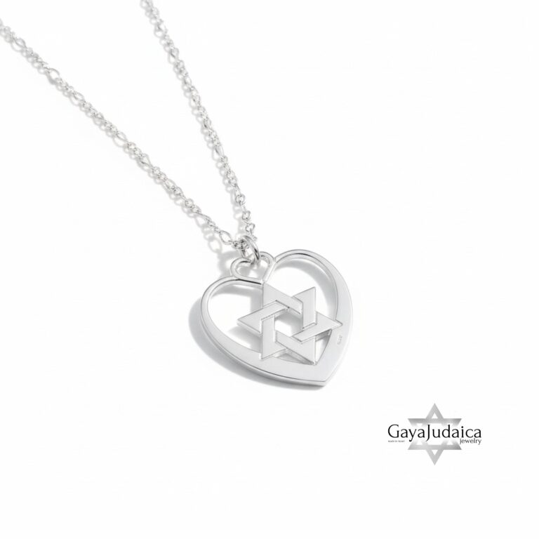 Heart Necklace with Star of David, Sterling Silver 25mm Pendant, Gold or Rose Plated - handmade in Israel