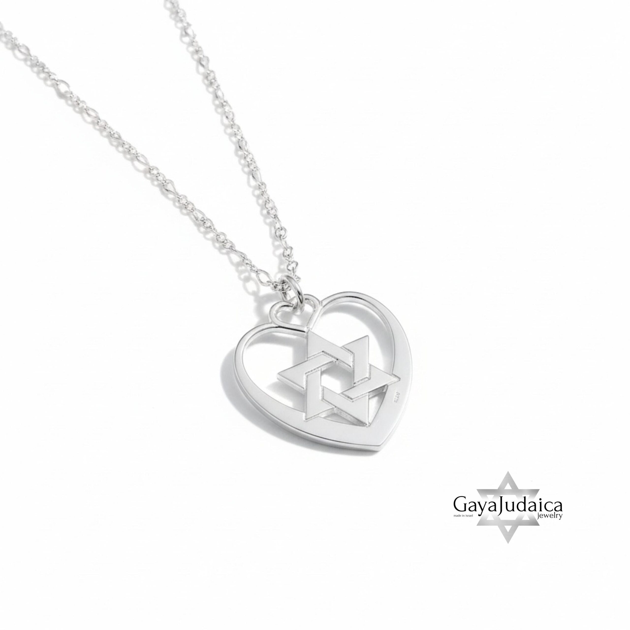 Heart Necklace with Star of David, Sterling Silver 25mm Pendant, Gold or Rose Plated Heart Necklace with Star of David, Sterling Silver 25mm Pendant, Gold or Rose Plated