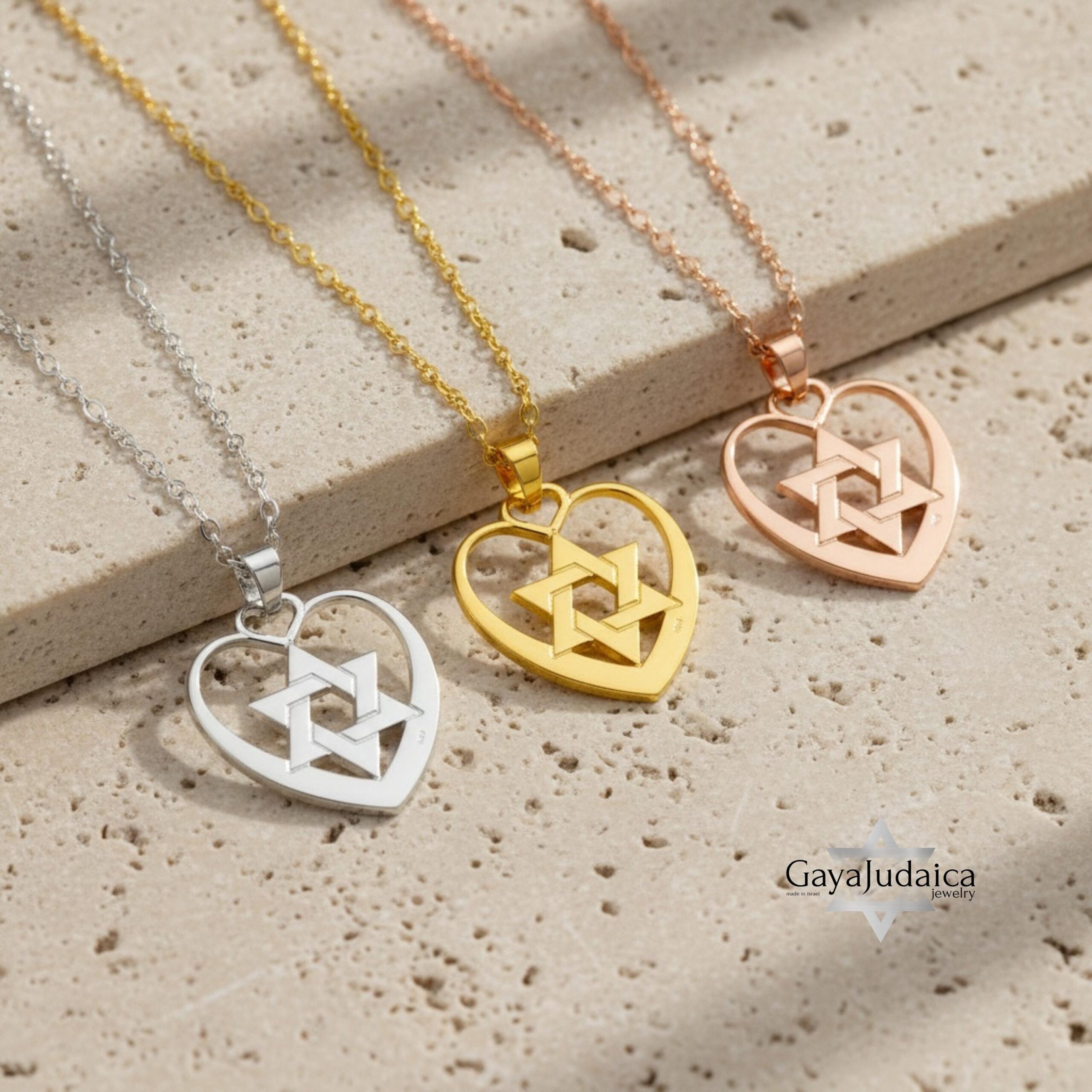 Heart Necklace with Star of David, Sterling Silver 25mm Pendant, Gold or Rose Plated Heart Necklace with Star of David, Sterling Silver 25mm Pendant, Gold or Rose Plated