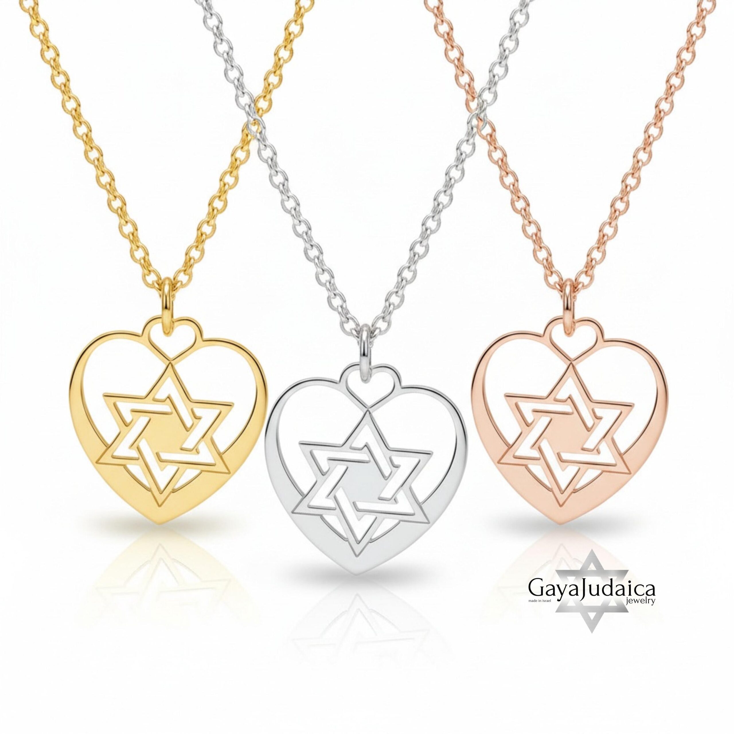 Jewish Star Heart Necklace Sterling Silver, 25mm Cutout Pendant, Gold or Rose Plated Jewish Star Heart Necklace Sterling Silver, 25mm Cutout Pendant, Gold or Rose Plated