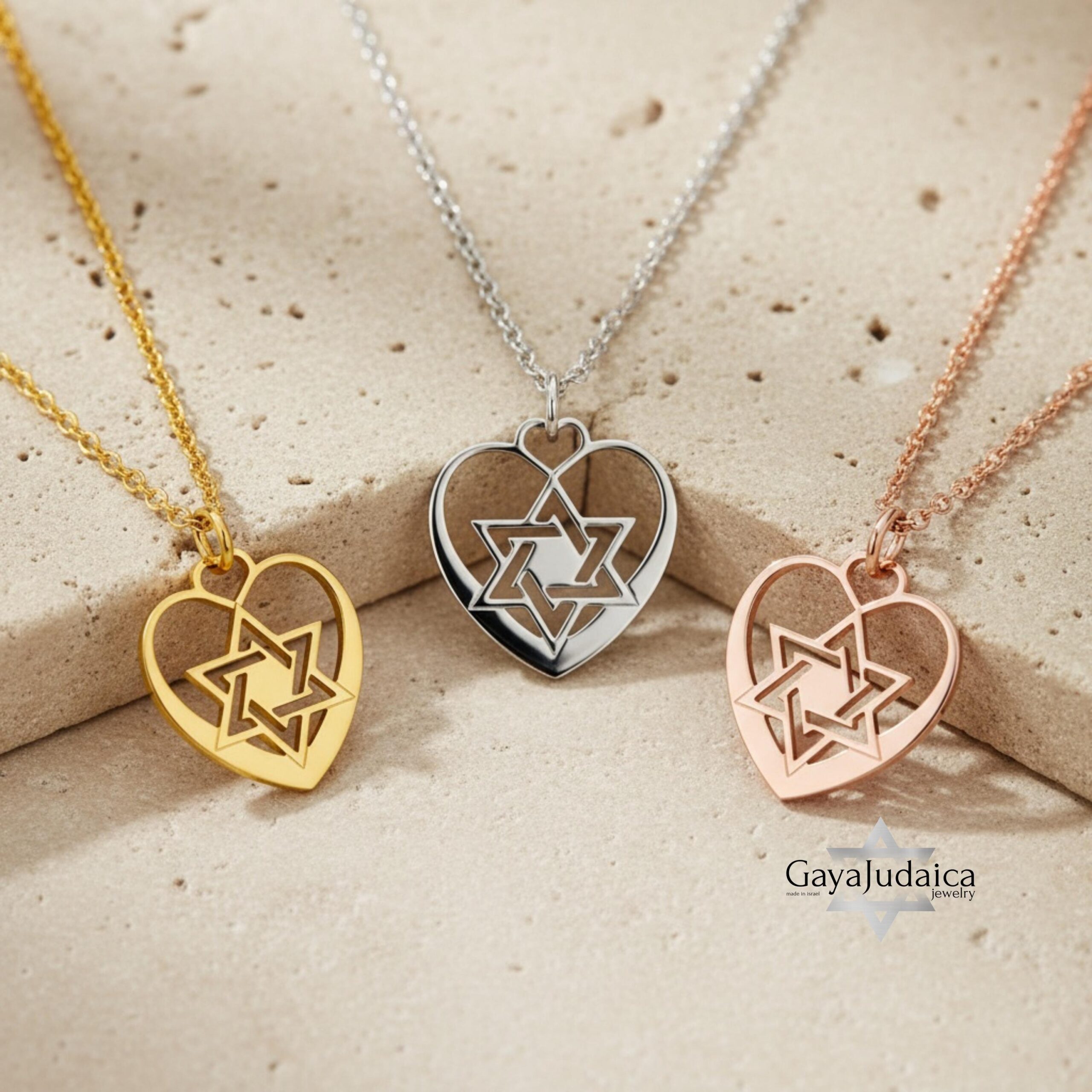Jewish Star Heart Necklace Sterling Silver, 25mm Cutout Pendant, Gold or Rose Plated Jewish Star Heart Necklace Sterling Silver, 25mm Cutout Pendant, Gold or Rose Plated