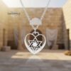 Jewish Star Heart Necklace Sterling Silver, 25mm Cutout Pendant, Gold or Rose Plated - handmade in Israel