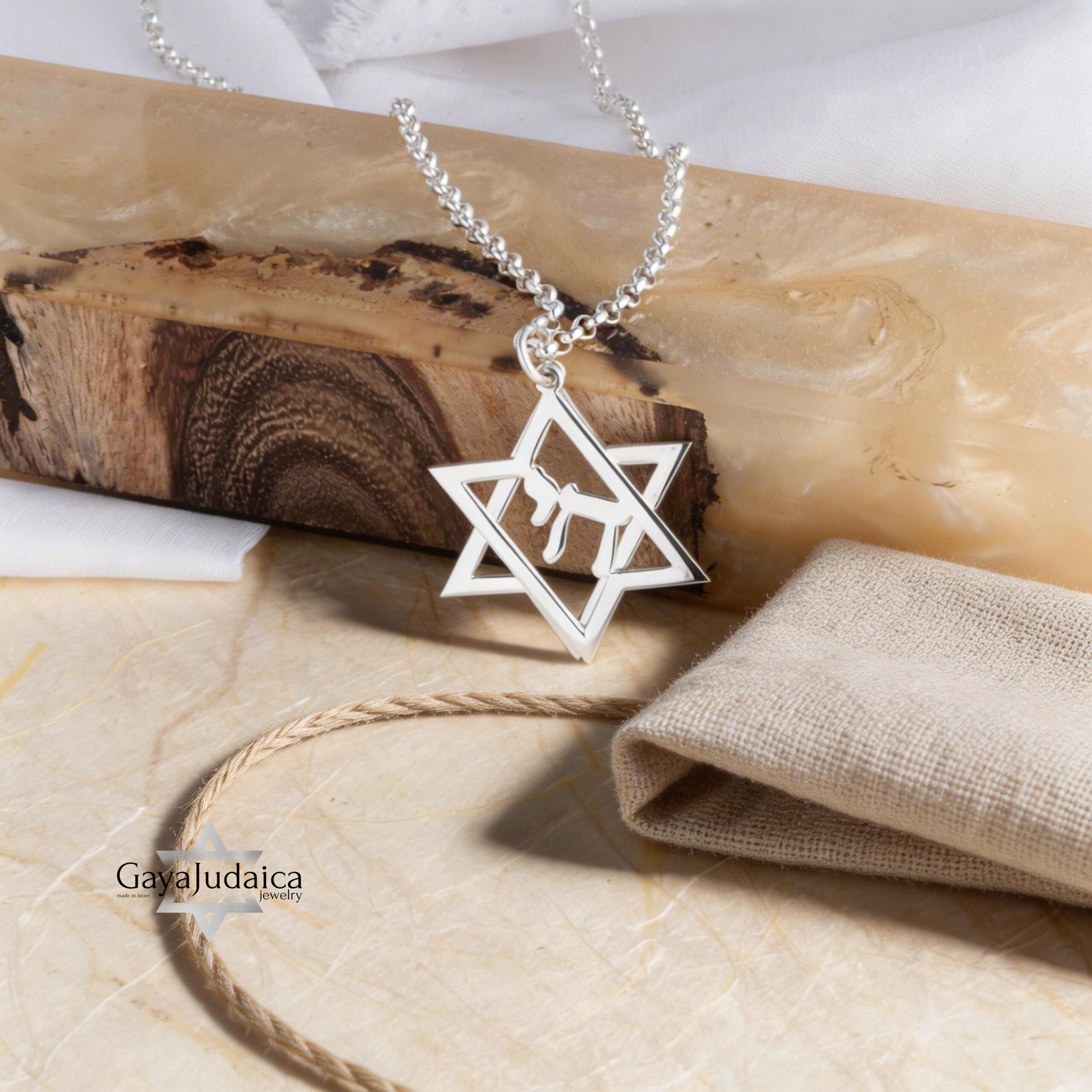 Sterling Silver Star of David Chai Pendant, Handmade Judaica Necklace, Gift from Israel Sterling Silver Star of David Chai Pendant, Handmade Judaica Necklace, Gift from Israel