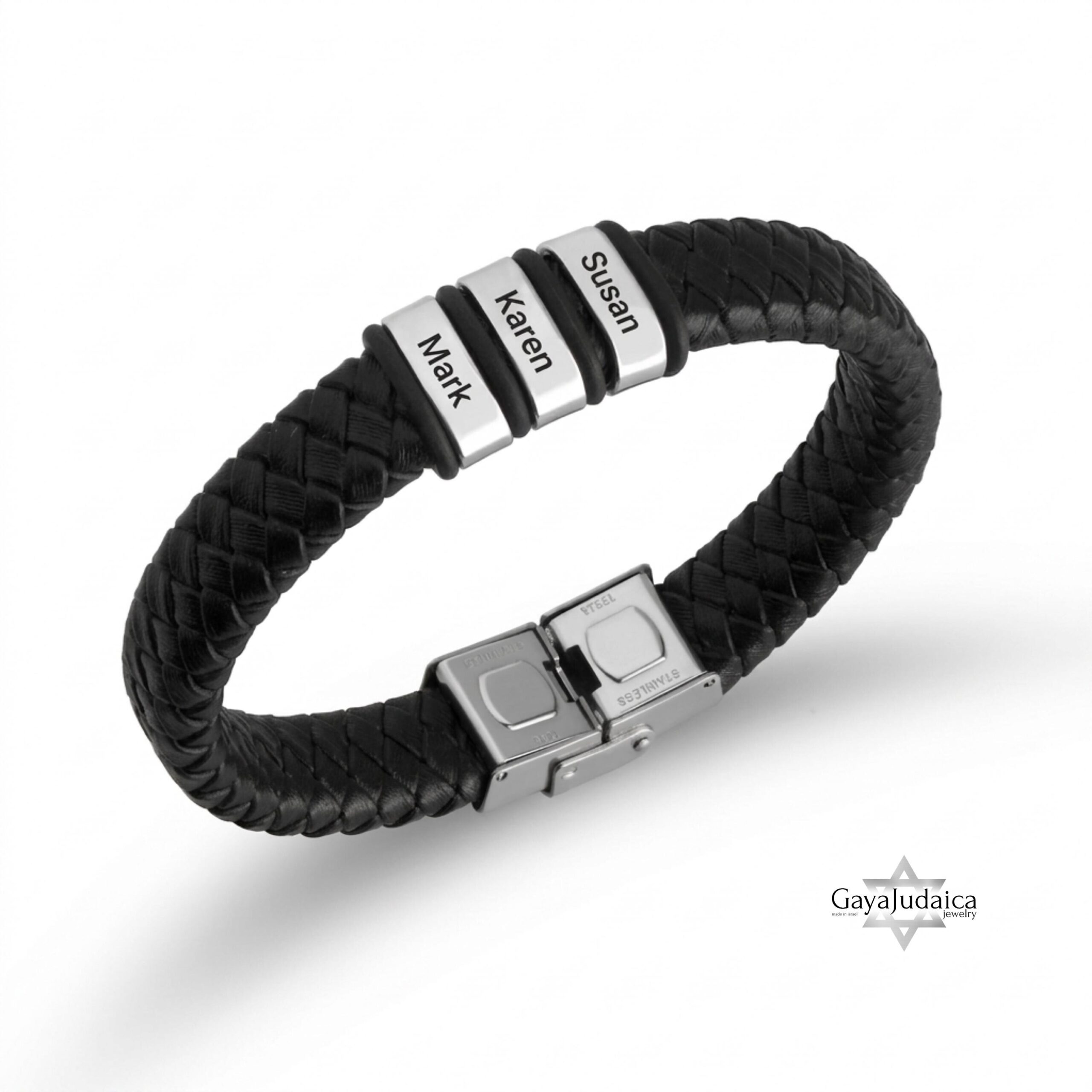 Personalized Dad Bracelet, Custom Engraved Kids Names, Hebrew English Leather (Handmade in Isr Personalized Dad Bracelet, Custom Engraved Kids Names, Hebrew English Leather (Handmade in Isr
