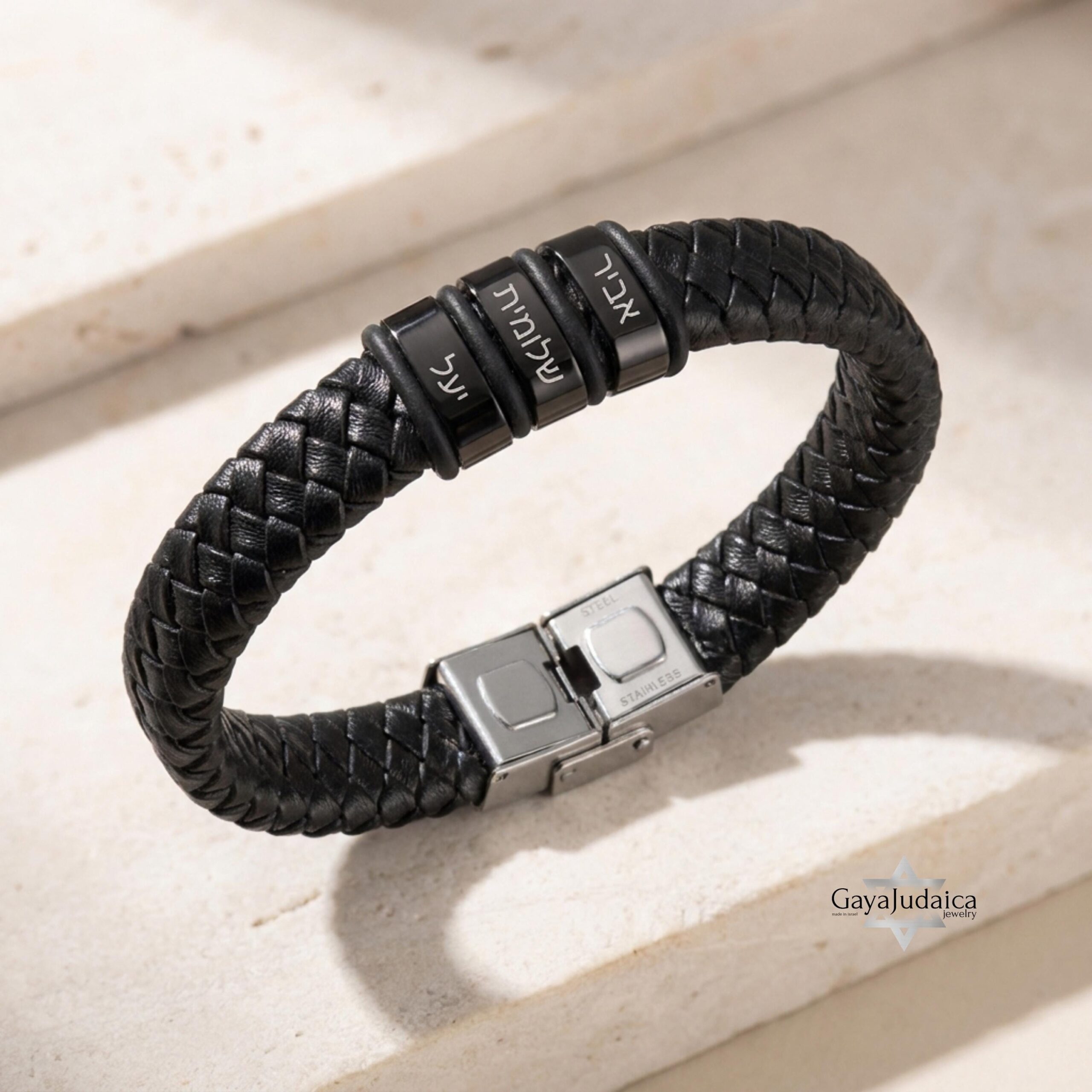 Personalized Dad Bracelet, Custom Engraved Kids Names, Hebrew English Leather (Handmade in Isr Personalized Dad Bracelet, Custom Engraved Kids Names, Hebrew English Leather (Handmade in Isr