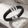 Personalized Dad Bracelet, Custom Engraved Kids Names, Hebrew English Leather (Handmade in Israel) - handmade in Israel