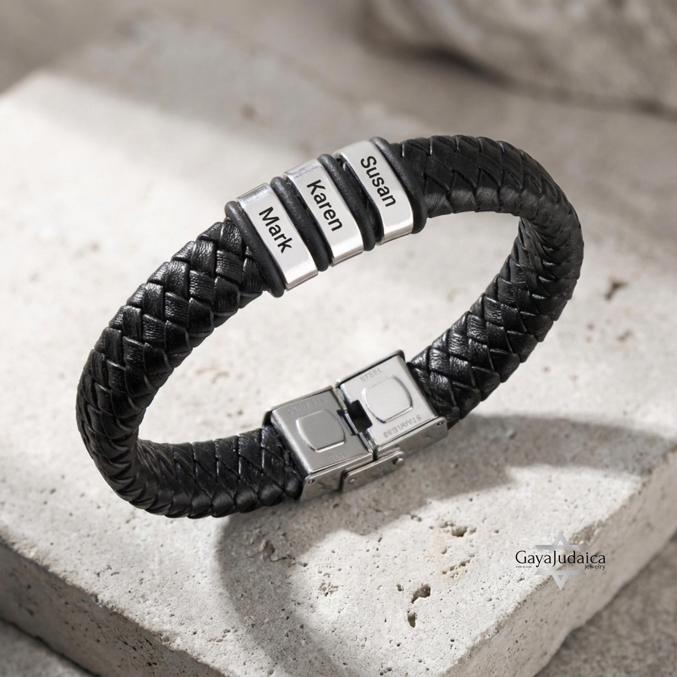 Personalized Dad Bracelet, Custom Engraved Kids Names, Hebrew English Leather (Handmade in Isr Personalized Dad Bracelet, Custom Engraved Kids Names, Hebrew English Leather (Handmade in Isr