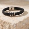 Personalized Dad Bracelet, Custom Engraved Kids Names, Hebrew English Leather (Handmade in Israel) - handmade in Israel
