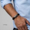 Personalized Dad Bracelet, Custom Engraved Kids Names, Hebrew English Leather (Handmade in Israel) - handmade in Israel