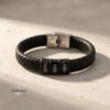 Personalized Dad Bracelet, Custom Engraved Kids Names, Hebrew English Leather (Handmade in Israel) - handmade in Israel