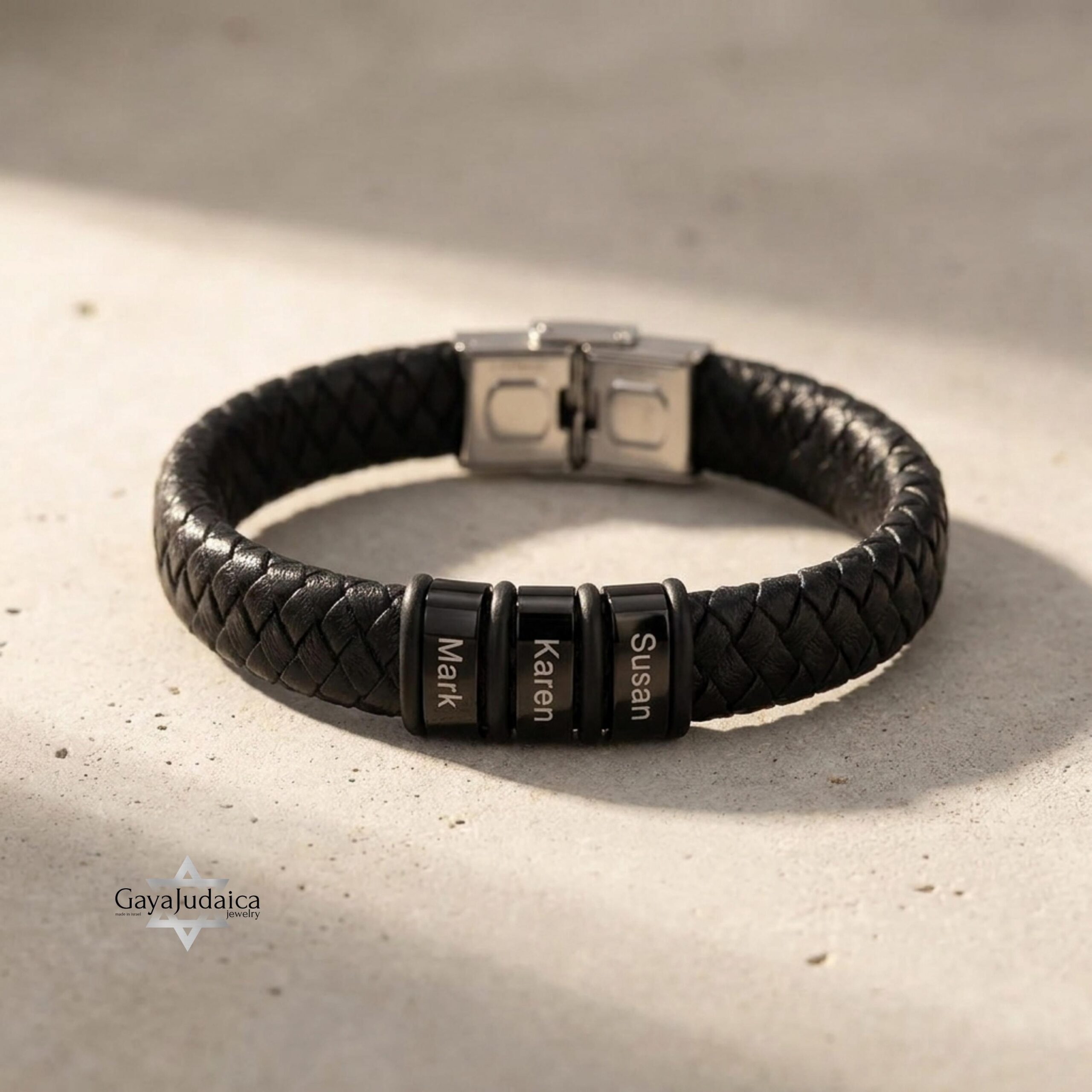 Personalized Dad Bracelet, Custom Engraved Kids Names, Hebrew English Leather (Handmade in Isr Personalized Dad Bracelet, Custom Engraved Kids Names, Hebrew English Leather (Handmade in Isr