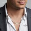 Multiple Name Necklace for Men, Engraved Stainless Steel Bars, Figaro Chain - handmade in Israel
