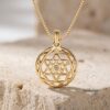 Solid 14K gold Star of David birthstone pendant, handmade in Israel