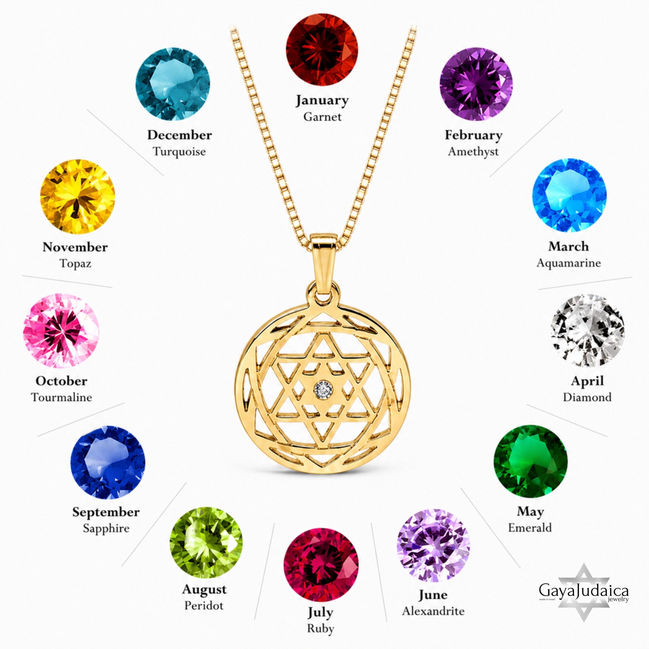 14K Gold Star of David Birthstone Necklace, Personalized Judaica Pendant 14K Gold Star of David Birthstone Necklace, Personalized Judaica Pendant