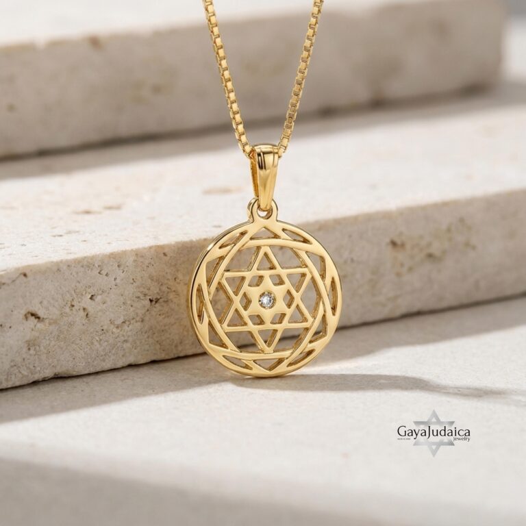 14K gold Star of David necklace with birthstone, solid gold Judaica pendant