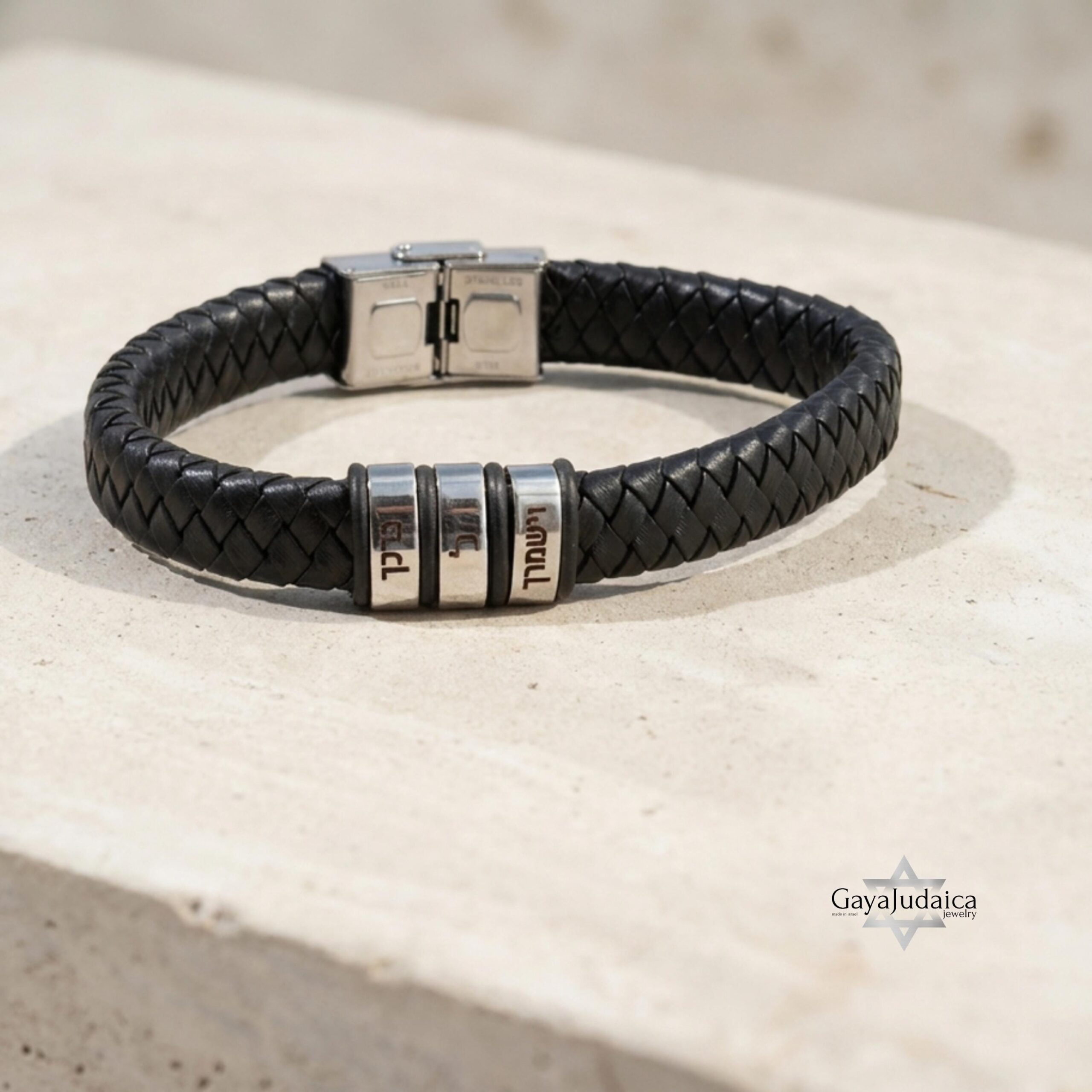 Personalized Dad Bracelet, Custom Engraved Kids Names, Hebrew English Leather (Handmade in Isr Personalized Dad Bracelet, Custom Engraved Kids Names, Hebrew English Leather (Handmade in Isr