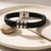 Personalized Dad Bracelet, Custom Engraved Kids Names, Hebrew English Leather (Handmade in Israel) - handmade in Israel