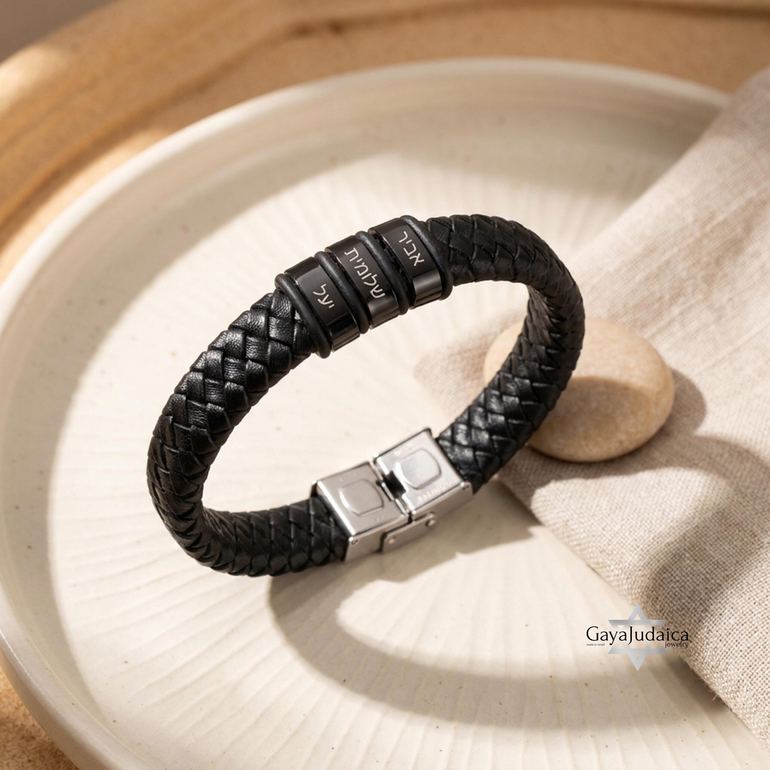Personalized Dad Bracelet, Custom Engraved Kids Names, Hebrew English Leather (Handmade in Isr Personalized Dad Bracelet, Custom Engraved Kids Names, Hebrew English Leather (Handmade in Isr