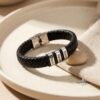 Personalized Dad Bracelet, Custom Engraved Kids Names, Hebrew English Leather (Handmade in Israel) - handmade in Israel
